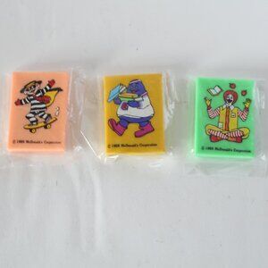 Vintage McDonalds 1989 Lot of 3  Eraser In original packaging.